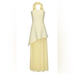Strapless High-Low Halter Gown in Pale Yellow